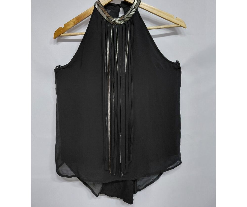 Haute Monde Black Halter Top Solid Sheer Size S